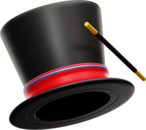 3D magician Hat with funfair Wand Illustration