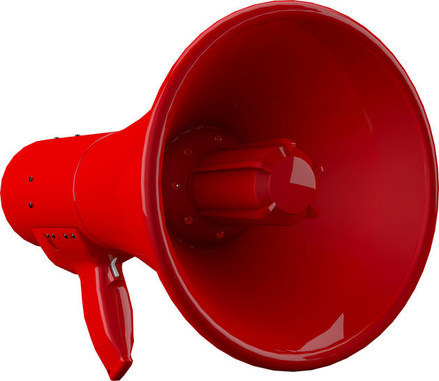 3D red megaphone isolated and yellow background